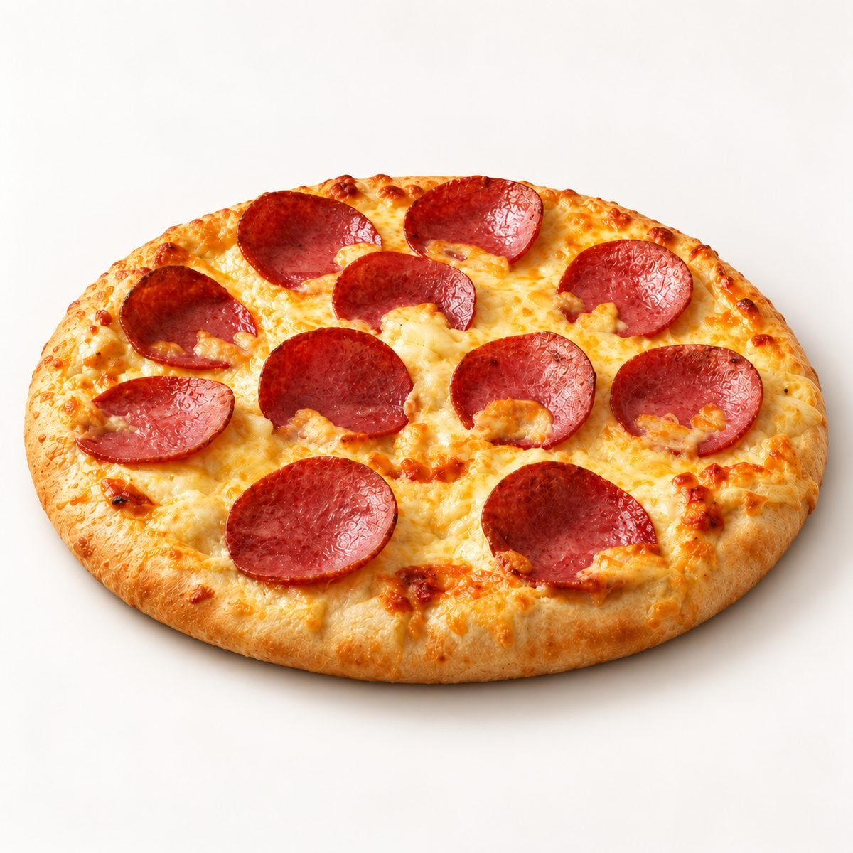 Salami-Pizza mit goldbraunem Rand